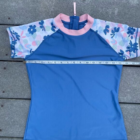 Girls Eddie Bauer Blue & Pink Rash Guard Top Size M 10/12 - Picture 3 of 5